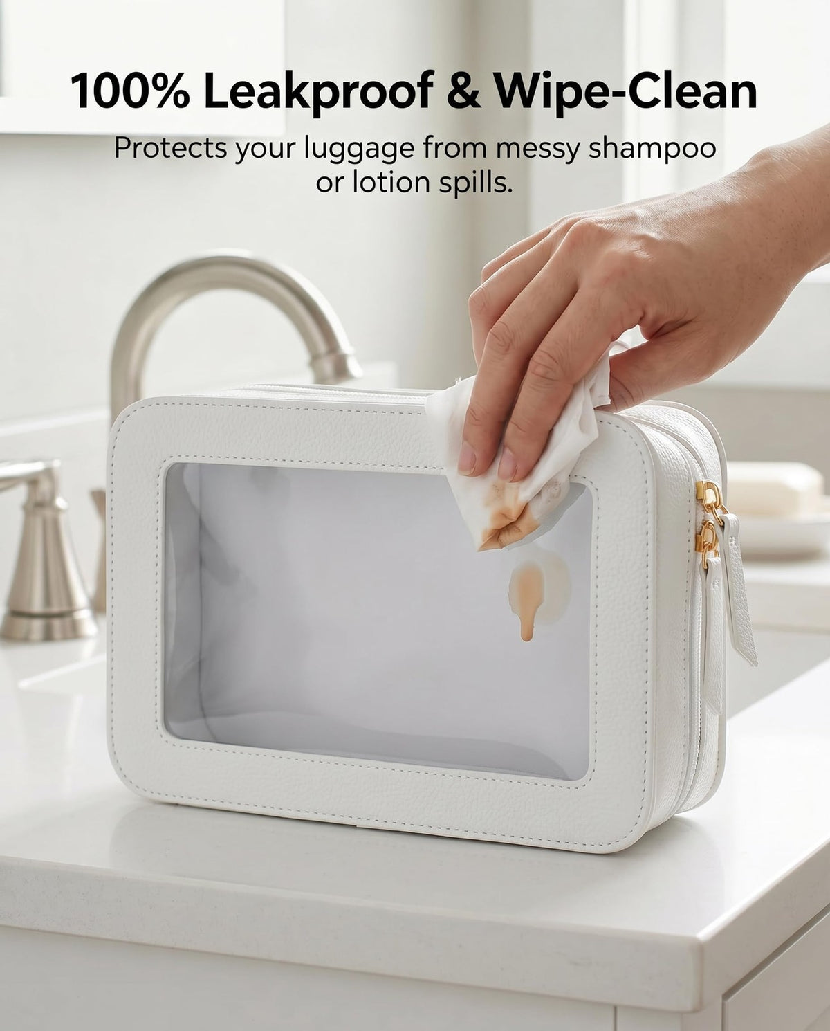 Letgo Clear Makeup Bag TSA Approved Travel Organizer 9.25x6.1x2.75 in Beige