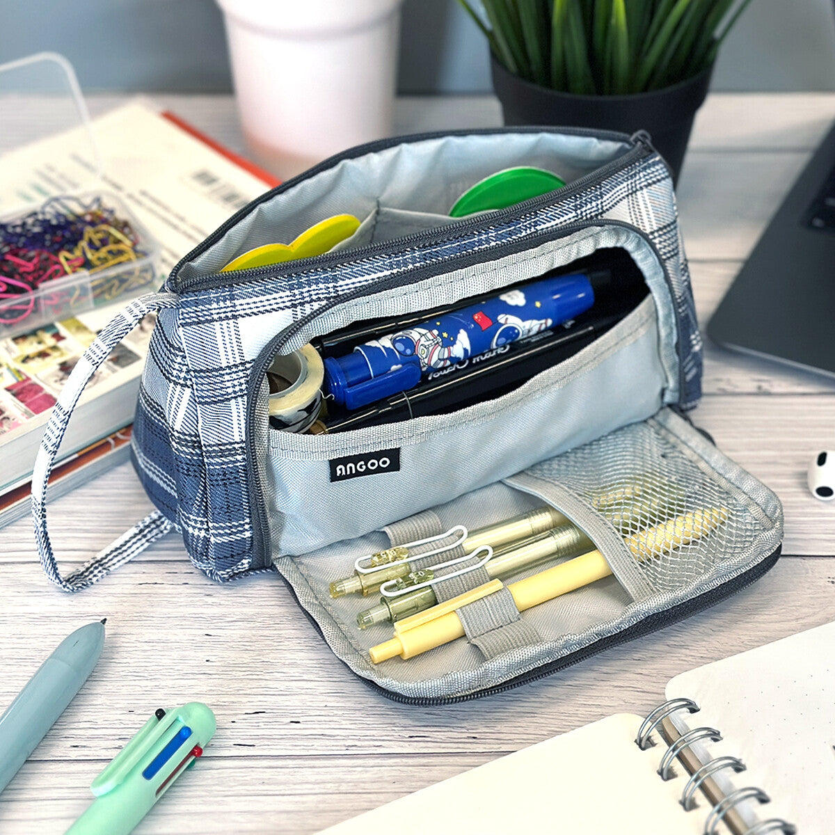 Large Capacity Portable Pencil Case with Front Window & Multiple Pockets