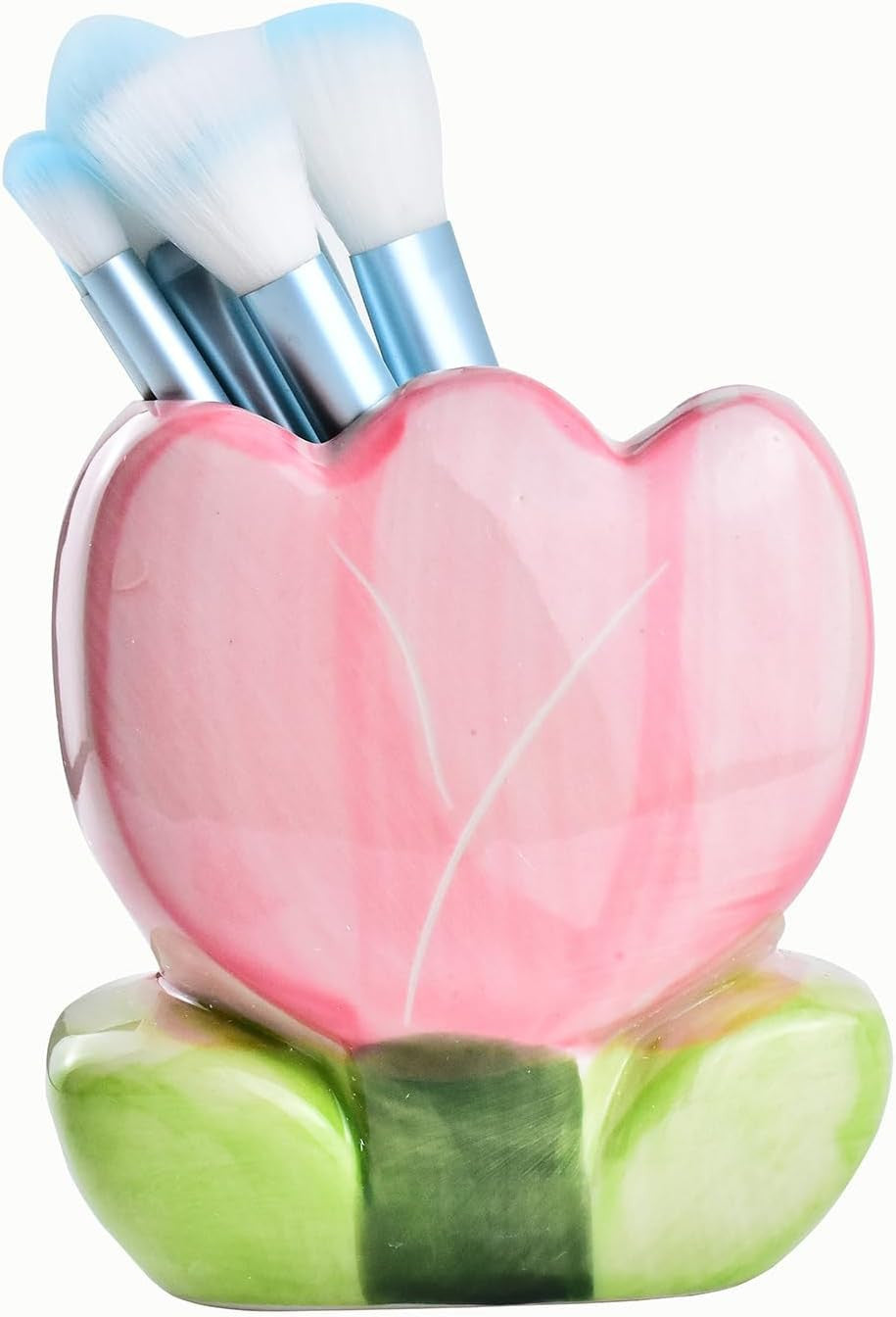 Ceramic Tulip Makeup Brush & Pen Storage Box - Pink Desktop Organizer