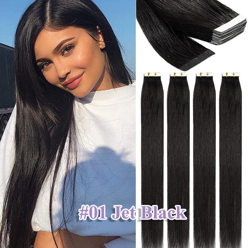 Invisible Tape-In Human Hair Extensions Full Head 24 Inches - Thick Remy Hair