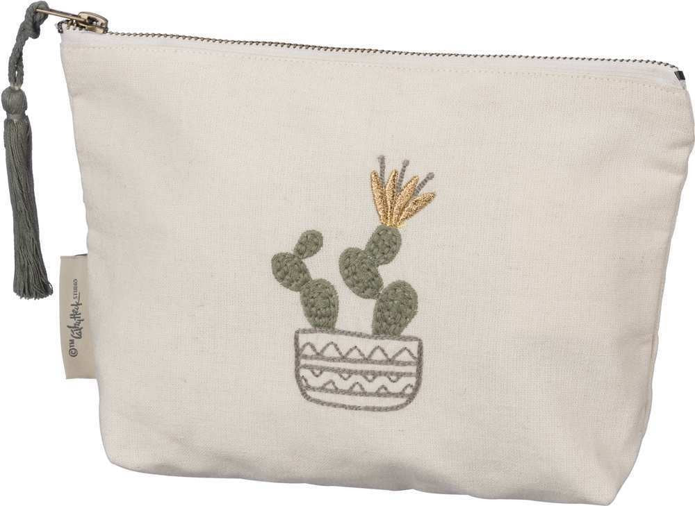 Cotton Linen Cosmetic Pouch with Embroidery & Tassel - Be You Tiful