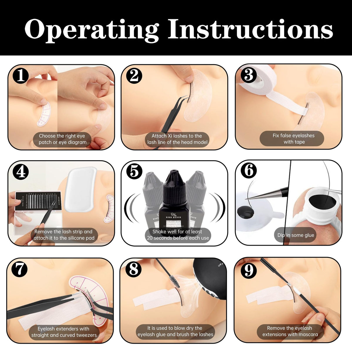 Eyelash Extension Kit for Beginners - Complete Lash Set with Glue, Tweezers & Practice Mannequin