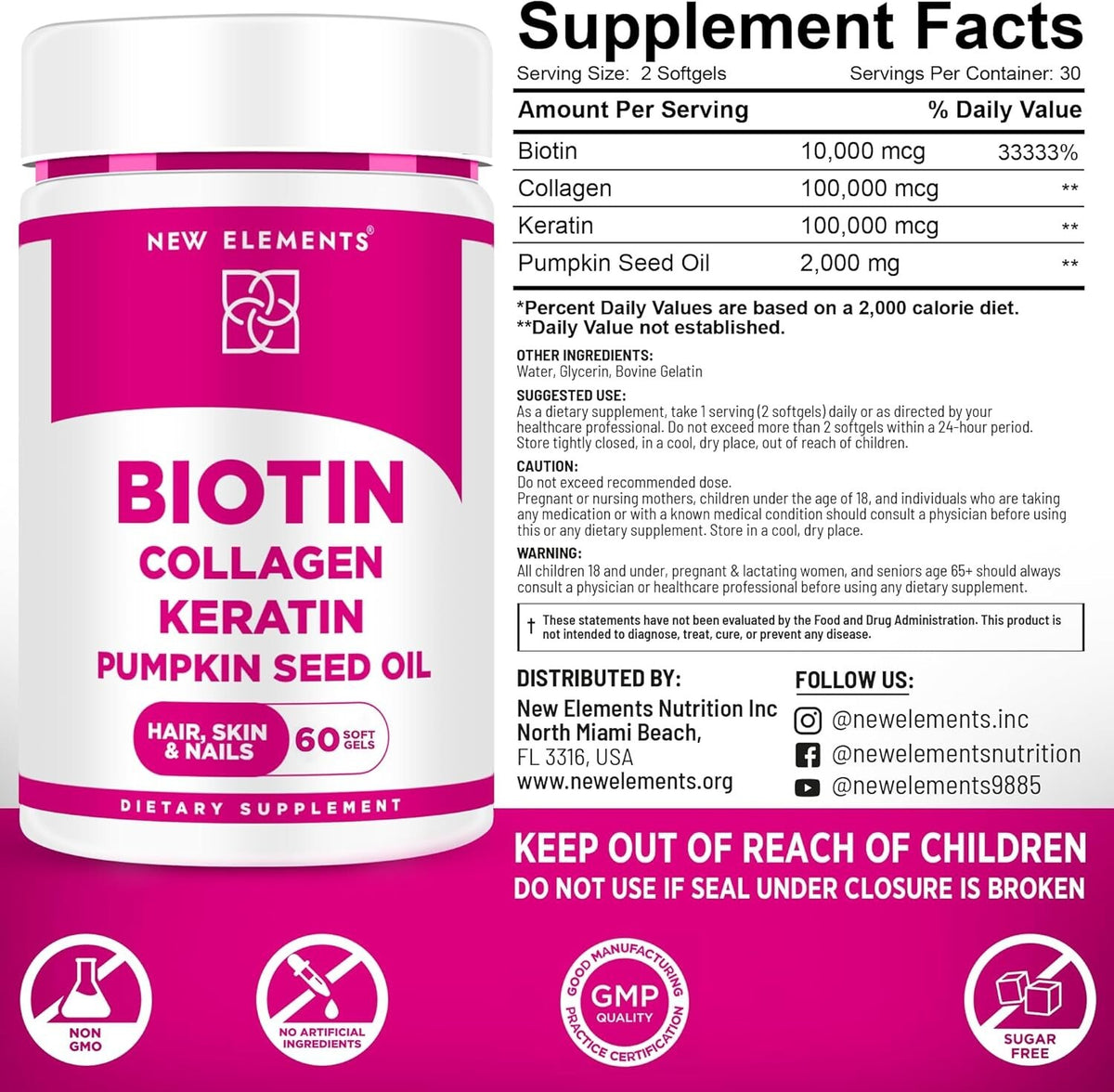 Biotin 10000mcg Supplement with Collagen, Keratin & Pumpkin Seed