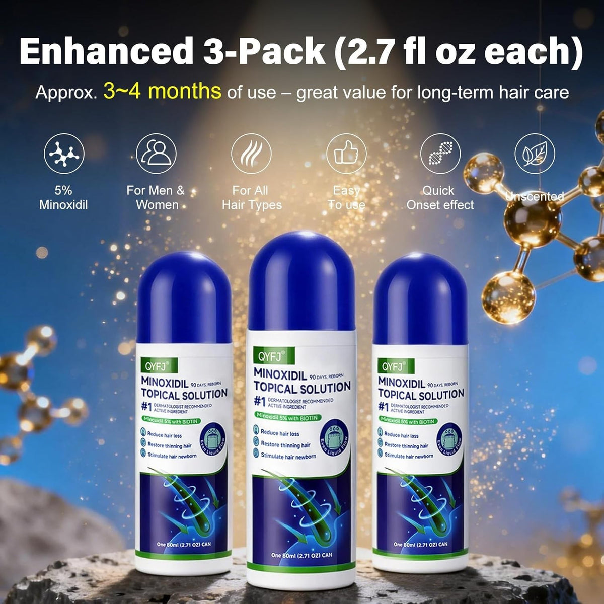 5% Minoxidil Hair Growth Serum for Men & Women - 3 Pack