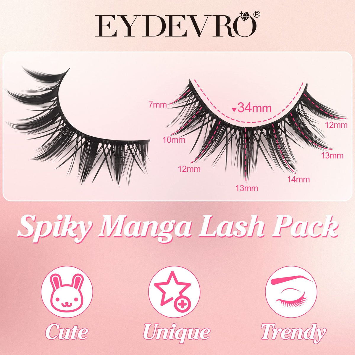 Dramatic Pink Manga Lashes False Eyelashes for Cosplay & Party