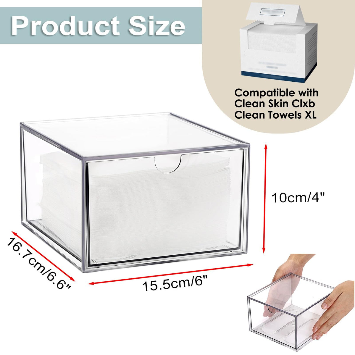 Disposable Face Towel Holder for Bathroom Vanity - Clear Plastic Storage Box