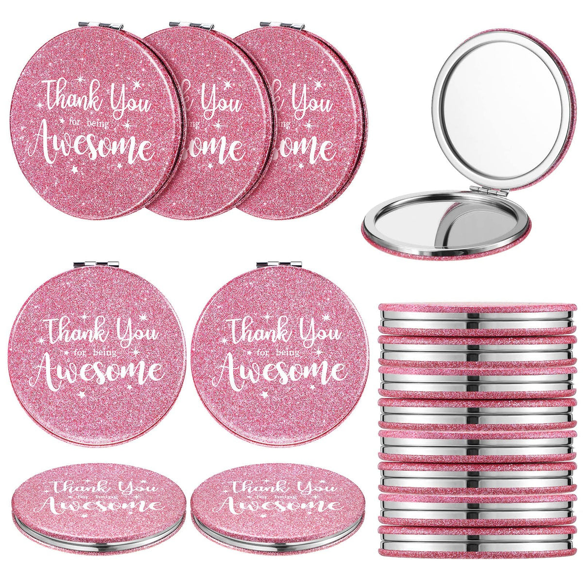 12-Pack Pink Double-Sided Compact Mirrors for Women and Gifts
