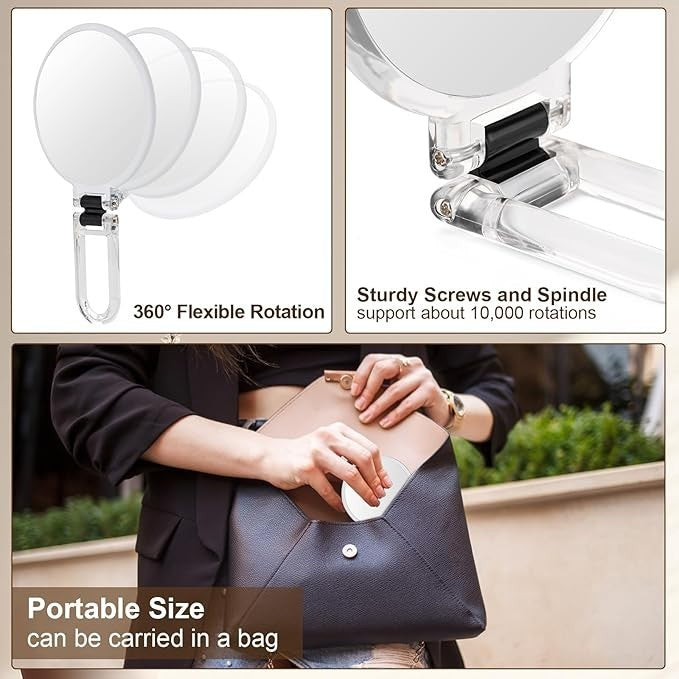 Double Sided Foldable Travel Makeup Mirror with Magnification - Black & Clear Options