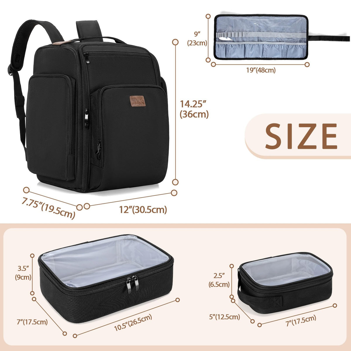 Travel Makeup Backpack with Removable Pouches & Brush Bag - Large Capacity