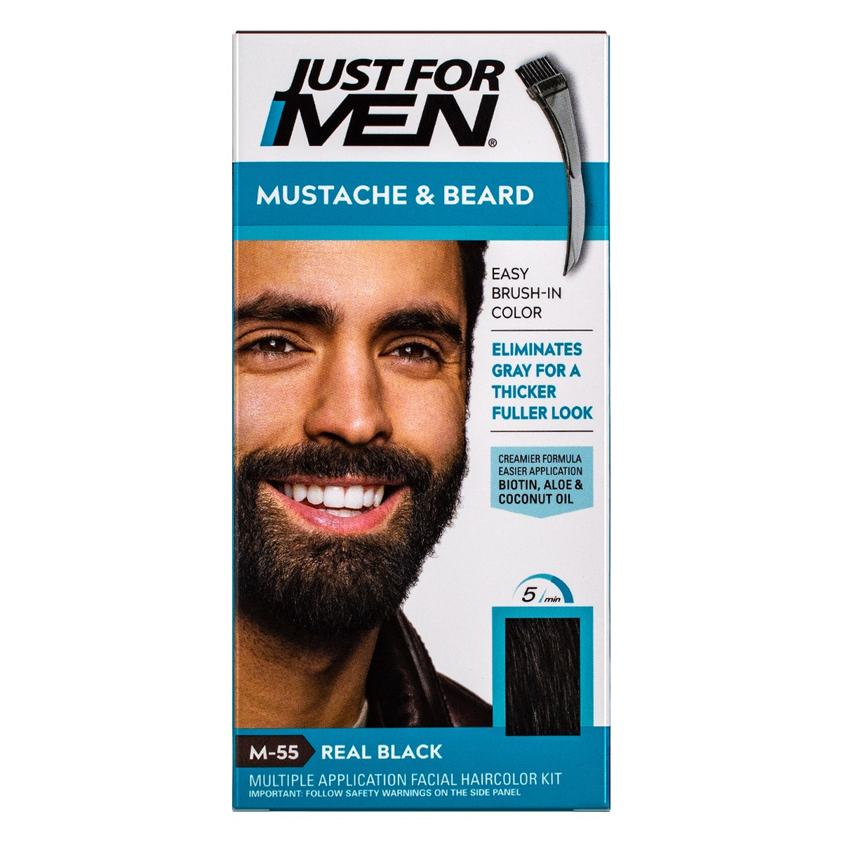 6 Pack Beard & Mustache Coloring Kit - Easy Brush-In, Real Black