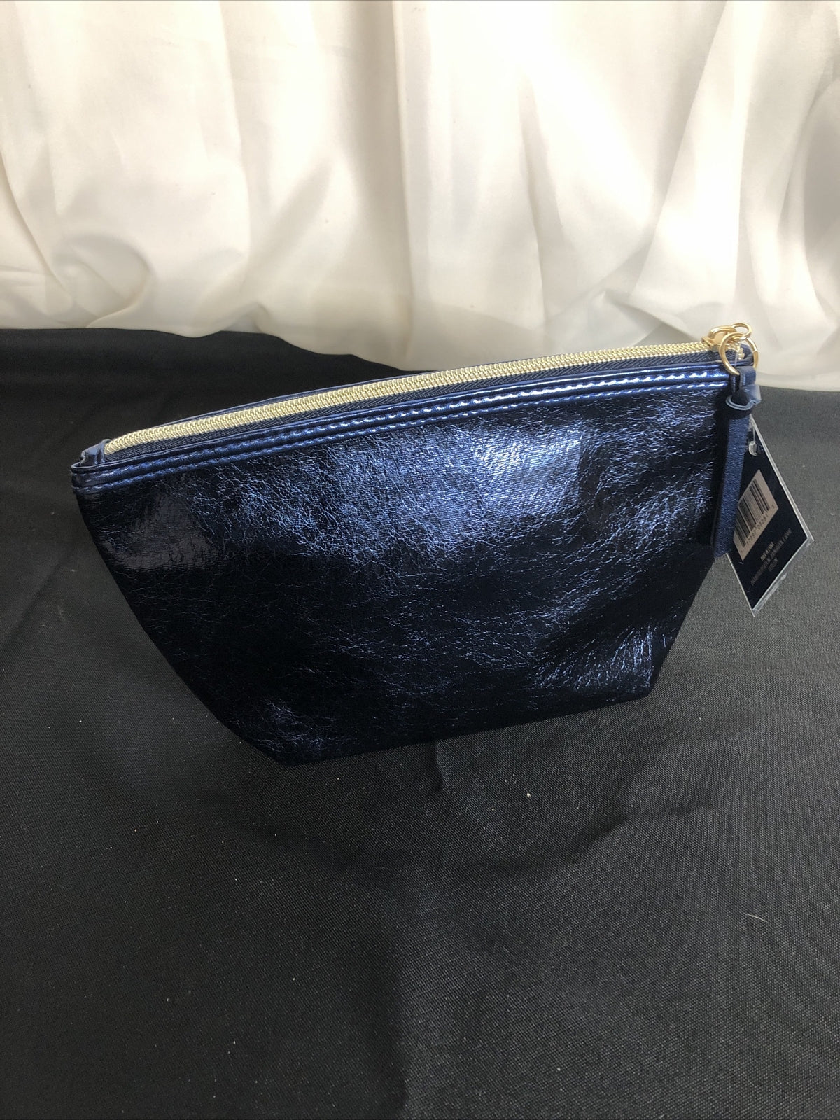 Ulta Blue Metallic Makeup Case with Gold Zipper - 9.5 x 5.5 in