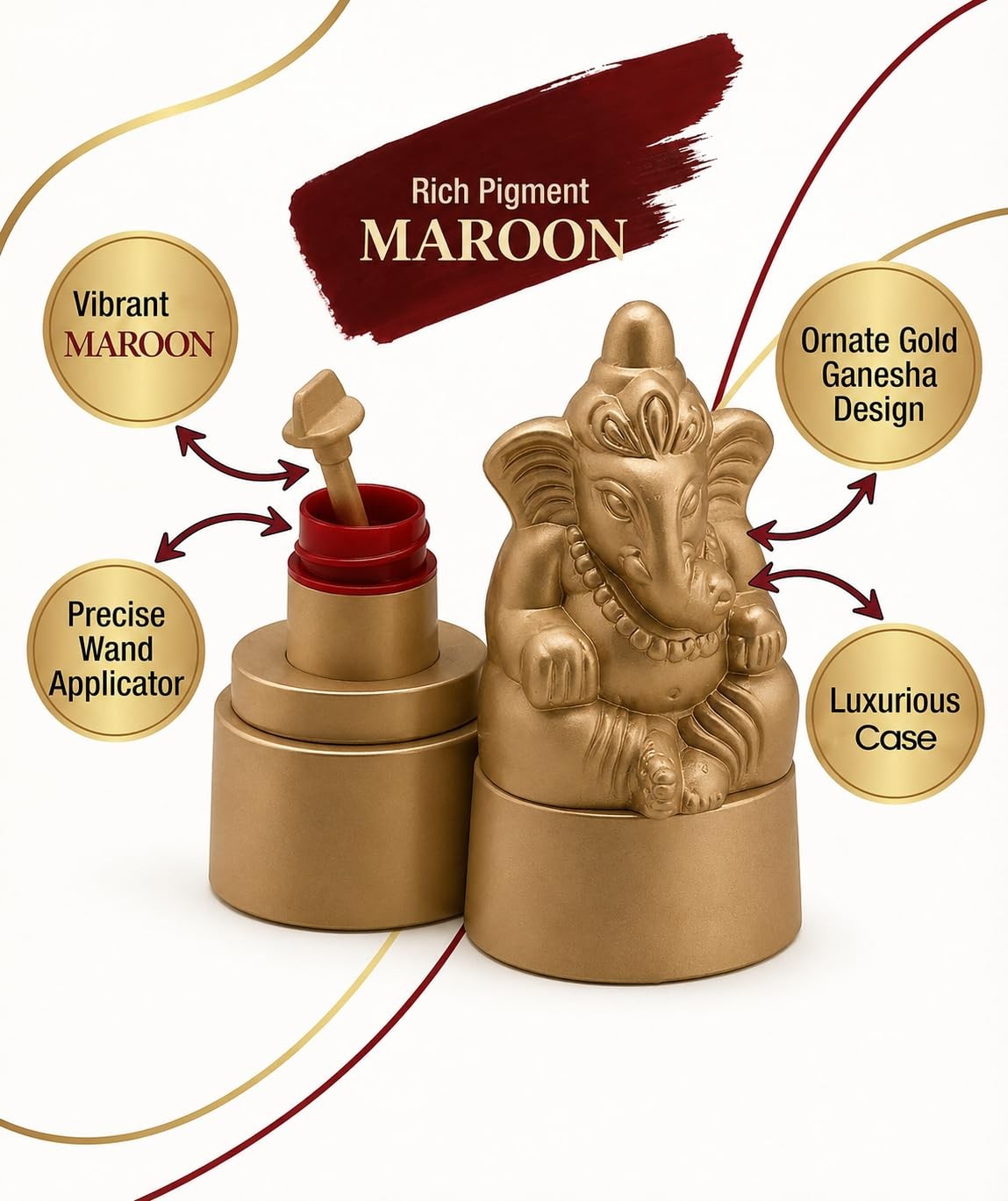 Organic Sindoor Powder with Ganesh Statue for Pooja & Tilak - Maroon