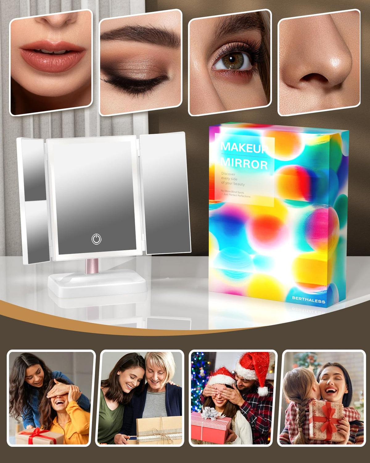 Rechargeable Lighted Makeup Vanity Mirror with 76 LED Lights & Magnification