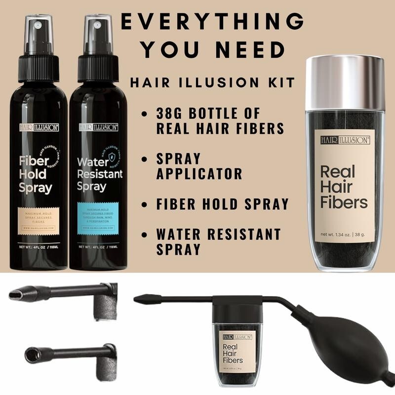 Hair Building Fibers Combo Kit with Spray Applicator & Holding Spray