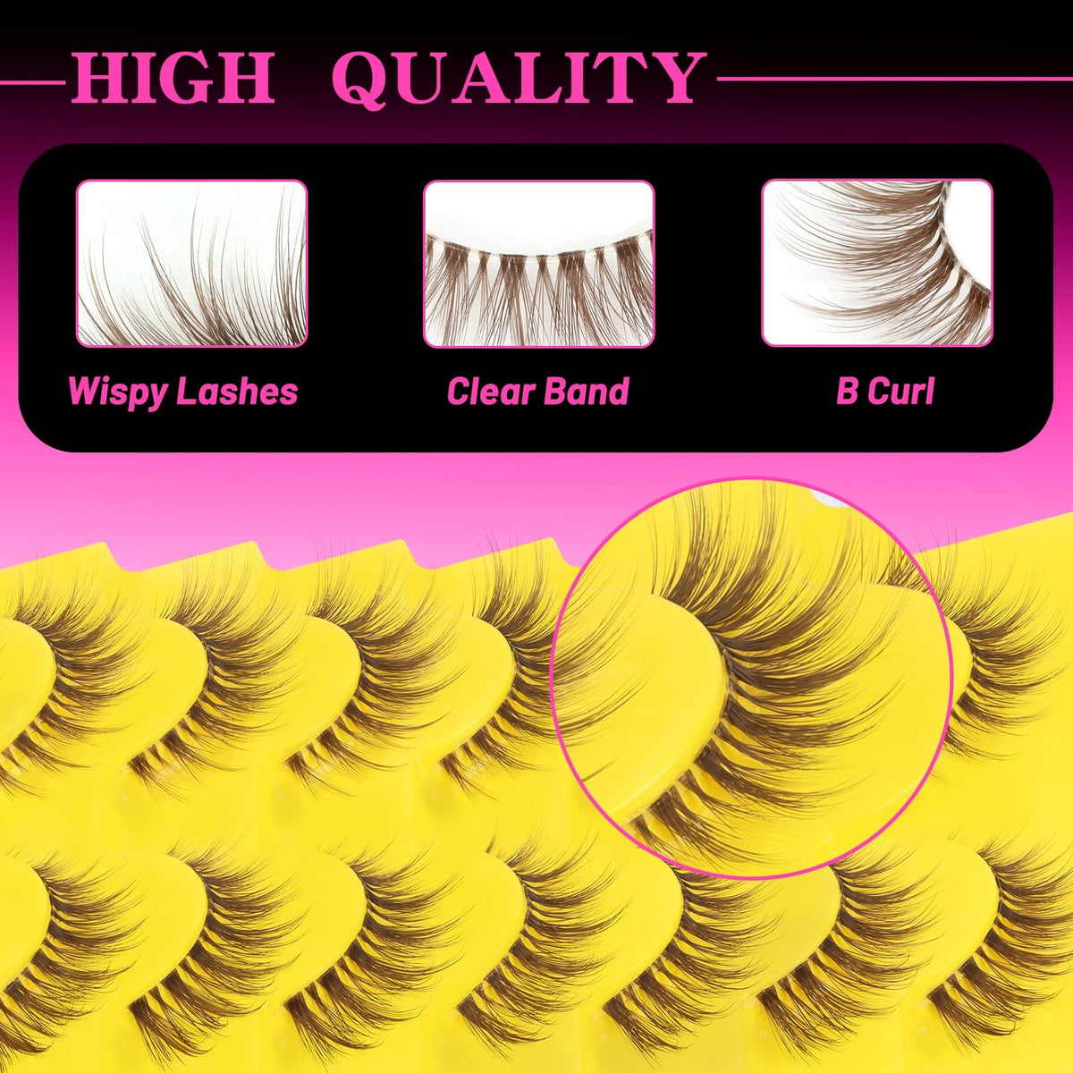Brown Cat Eye False Eyelashes Natural Strip Lashes for Elegant Look