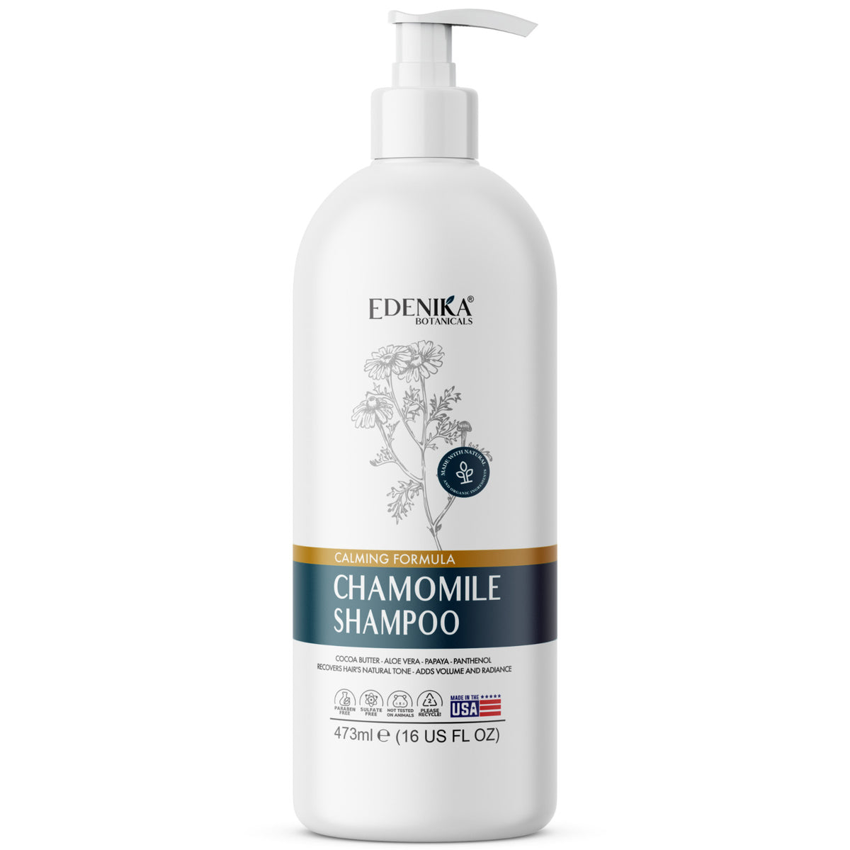 Vegan Chamomile Shampoo with Cocoa Butter & Aloe Vera - Hydrating 16 oz