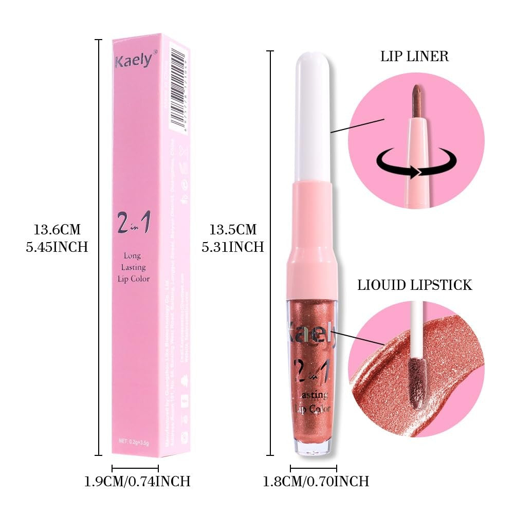 2-in-1 Metallic Lipstick & Lip Liner Set - Vegan & Cruelty-Free, 20pcs