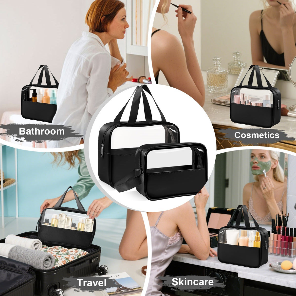 TSA Approved Clear Toiletry & Makeup Bags Set Travel Organizer