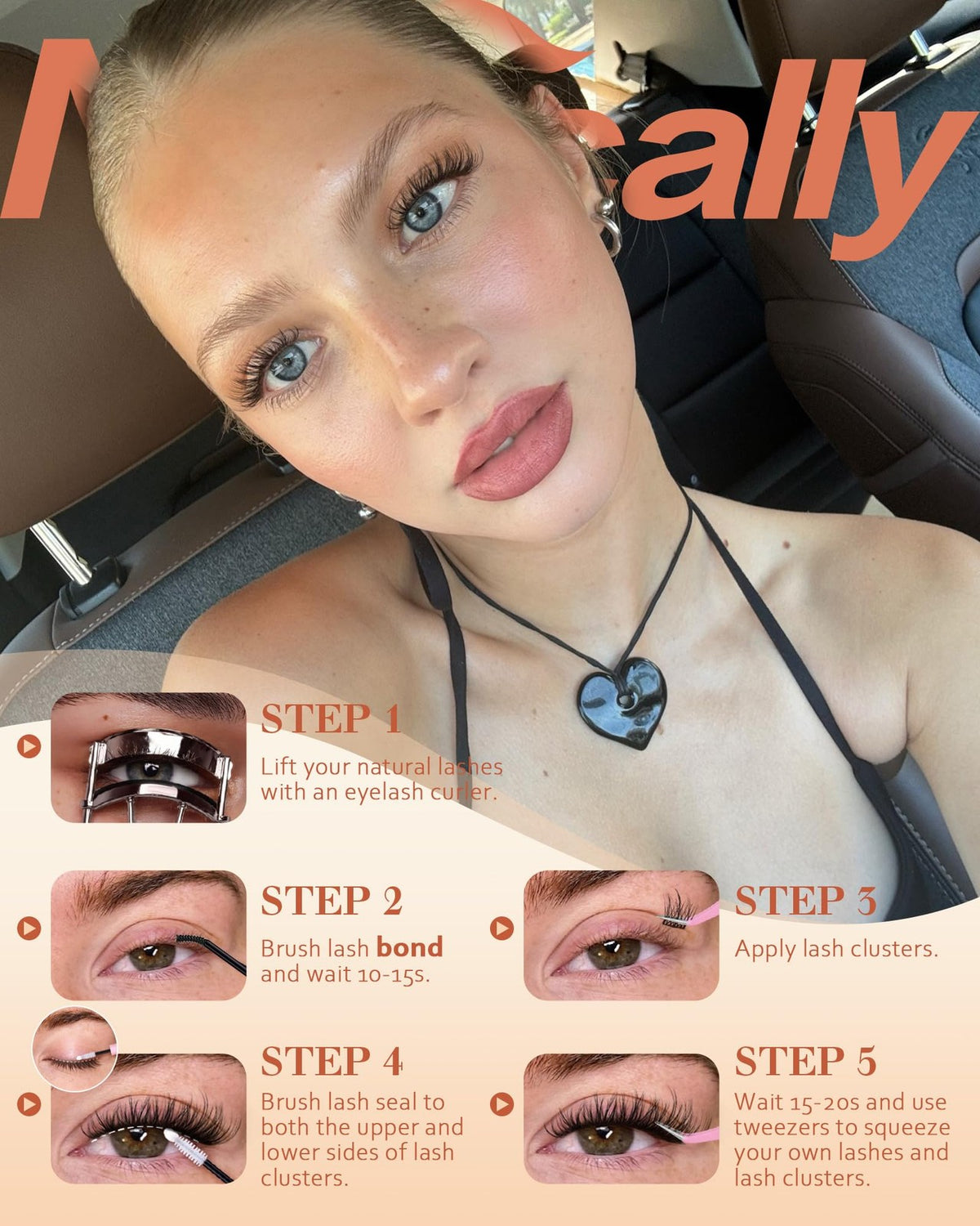 Natural Wispy False Eyelash Clusters with Clear Band - Black, 8-16mm