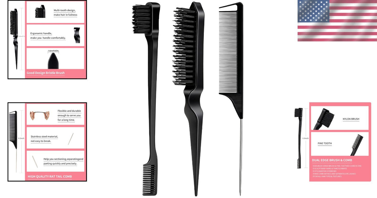 Hair Styling Tool Set with Comb and Edge Brush for Effortless Hair Styling