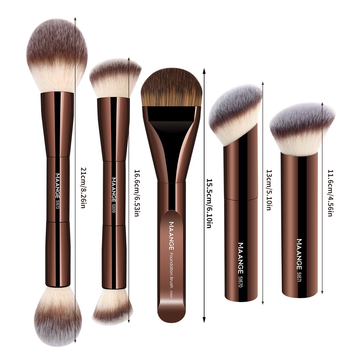 Foundation Makeup Brush Set - Double-Ended Kabuki & Face Brushes, 5 Pieces