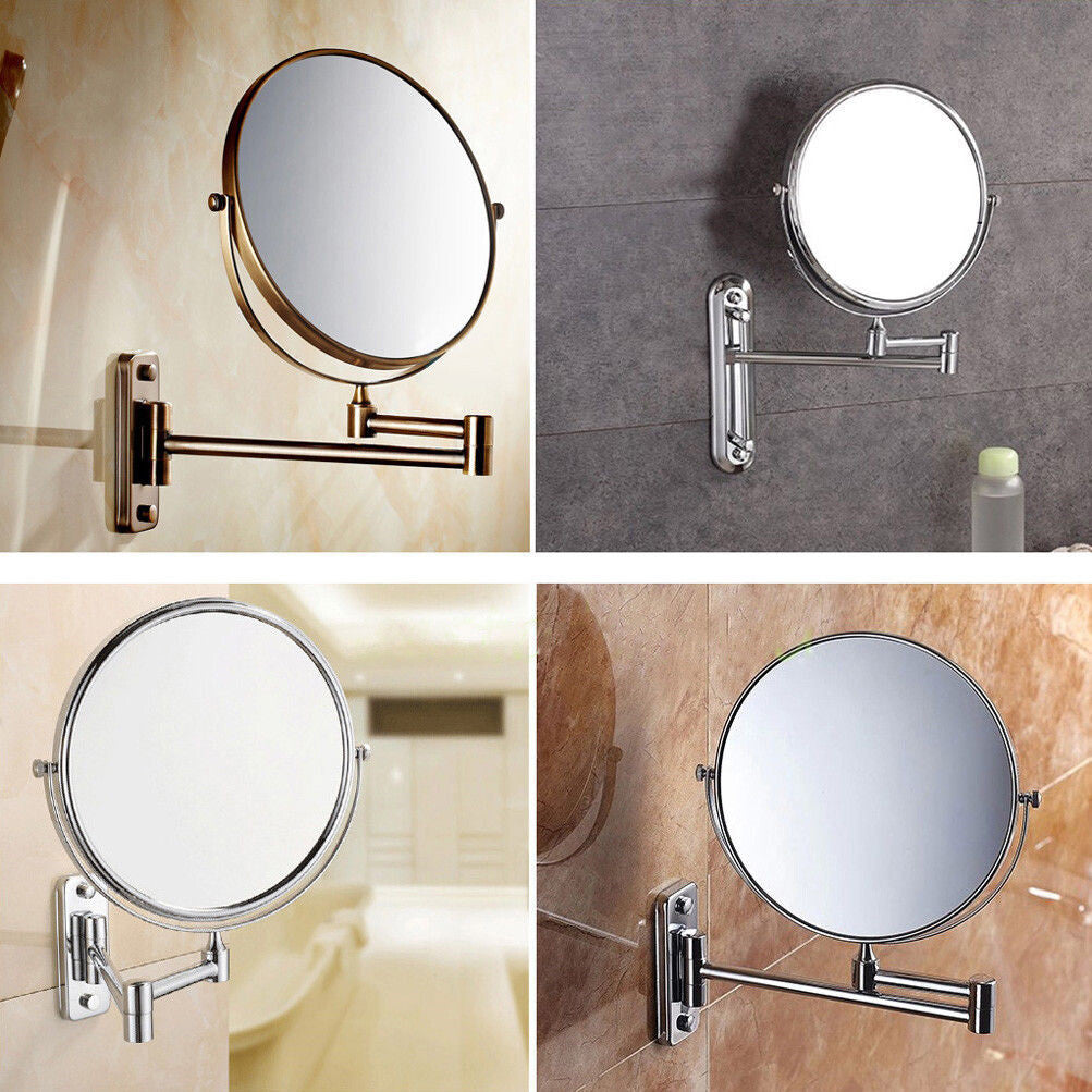 Extending 8-Inch Double-Sided Wall-Mount Makeup & Shaving Mirror with 10X Magnification