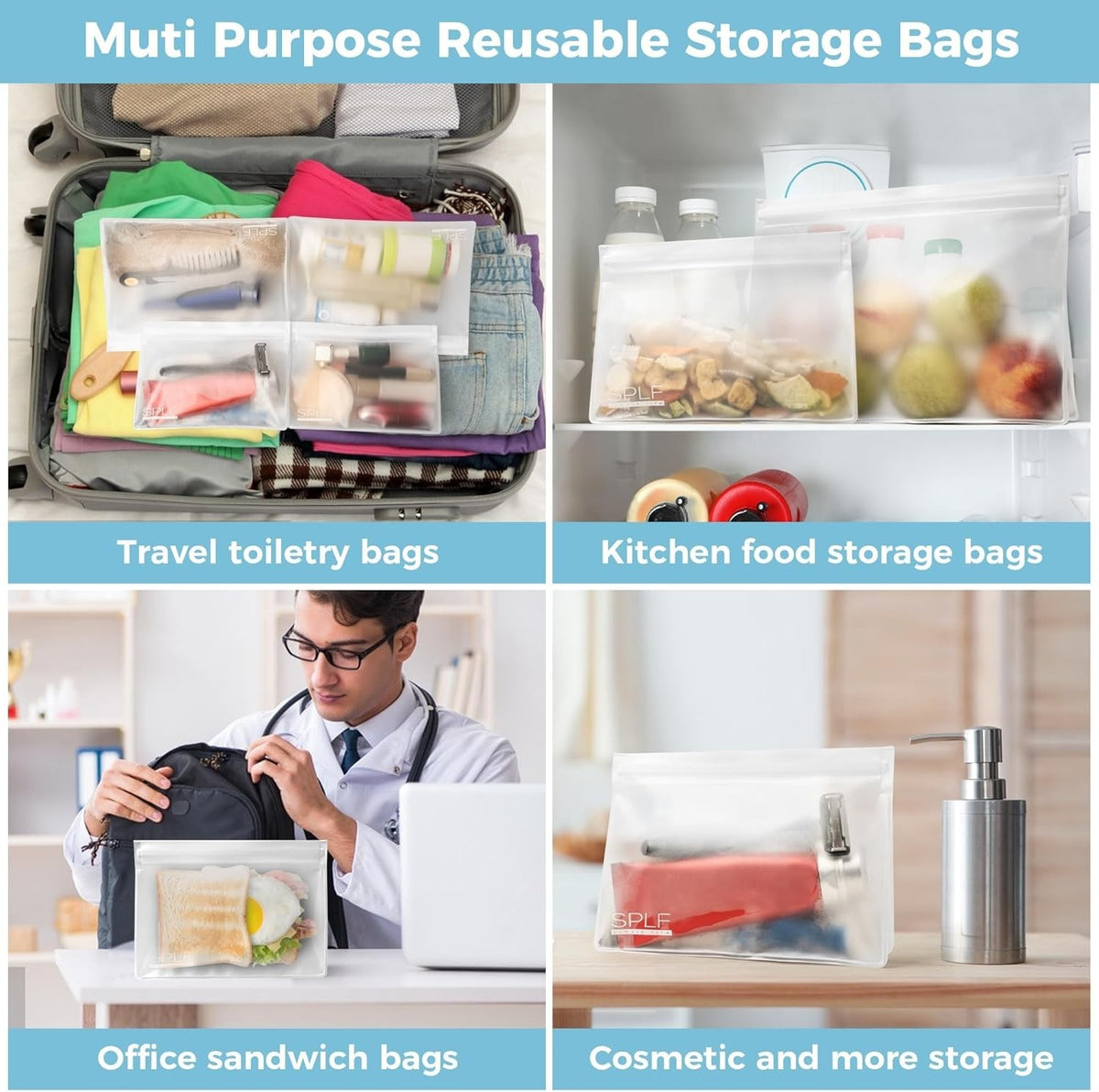 4 Pack Leakproof Clear Travel Toiletry Bags Quart Size BPA Free Organizer