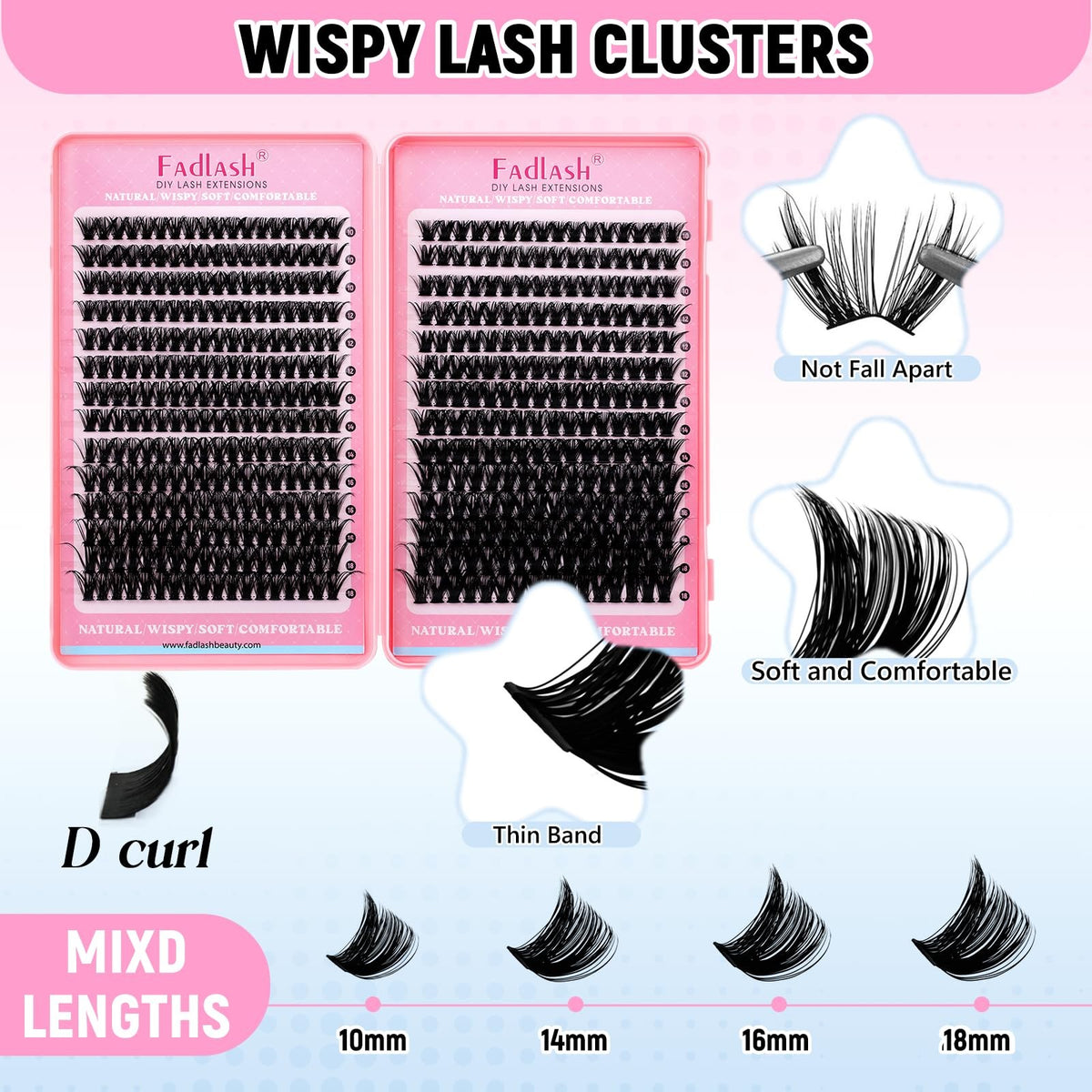 DIY Lash Clusters Kit 80D+100D Natural D Curl Extensions 10-18mm