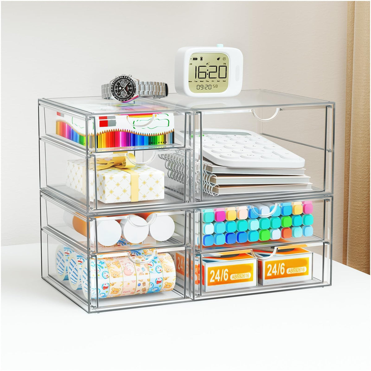 Stackable Acrylic Storage Drawers for Makeup, Bathroom, and Office Organization - 7 Compartments