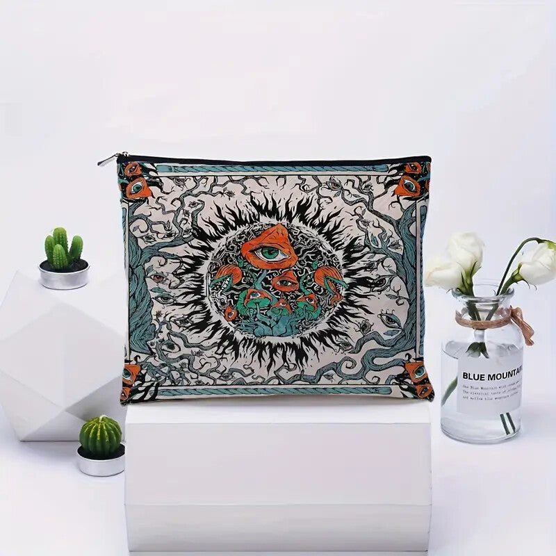 Hippie Boho Evil Eye Makeup Travel Bag - Cosmetic Organizer 8.5x7 Inches