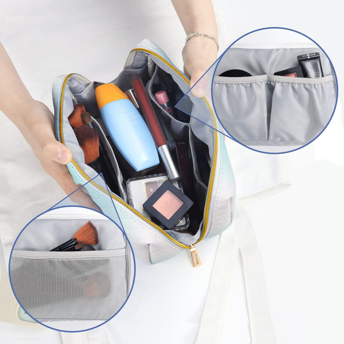 Small Travel Makeup Bag with Multiple Compartments and Elegant Design