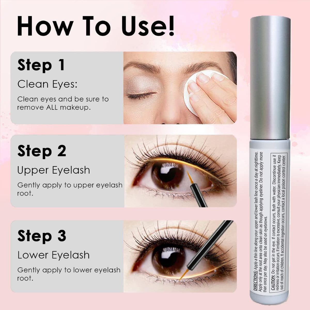 Eyelash Growth Serum with Peptides & Biotin - Long, Thick Lashes & Brows - 3ml 3-Month Supply