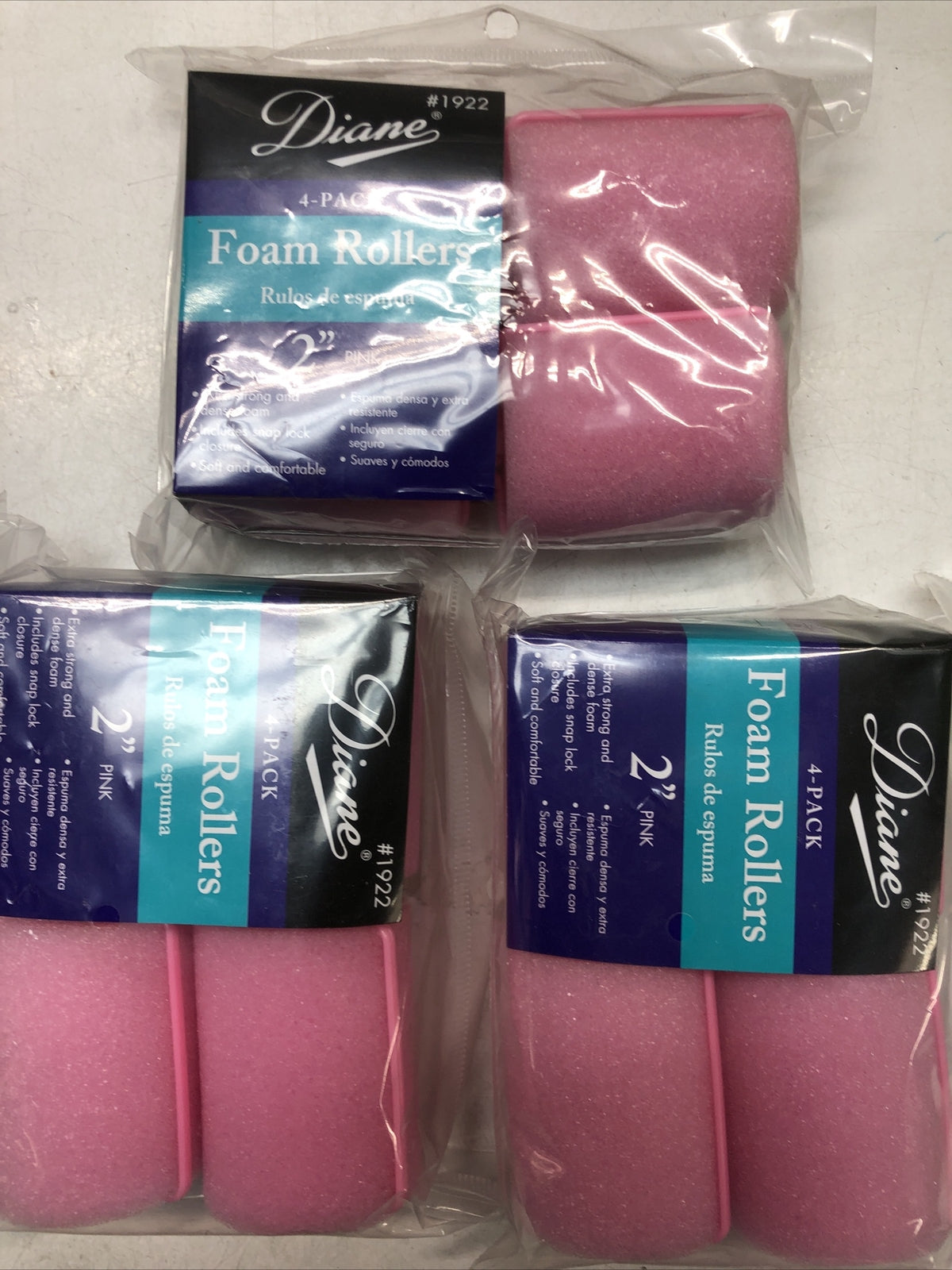 3-Pack Pink Foam Hair Rollers 2-Inch Size for Styling