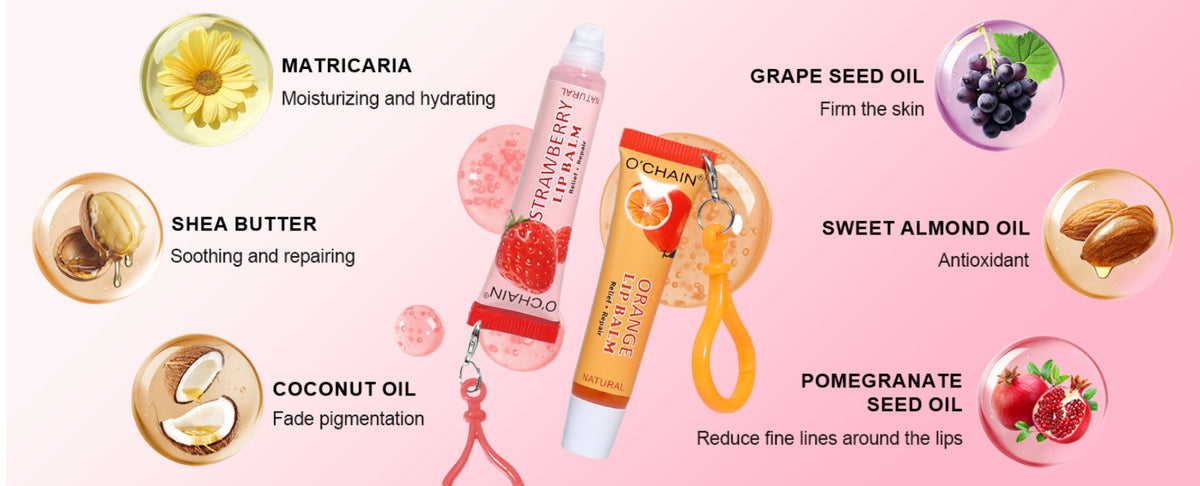 12 Flavors Lip Balm Set with Keychain - Moisturizing Vitamin E Lip Care