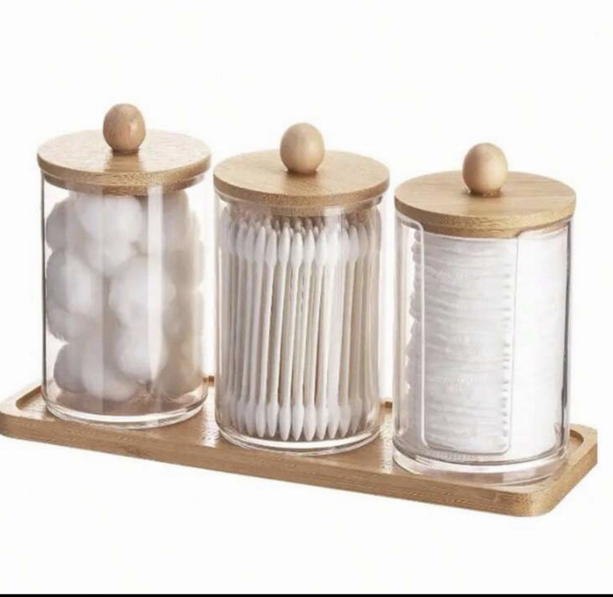 Decorative 3-Piece Makeup & Q-Tip Storage Set