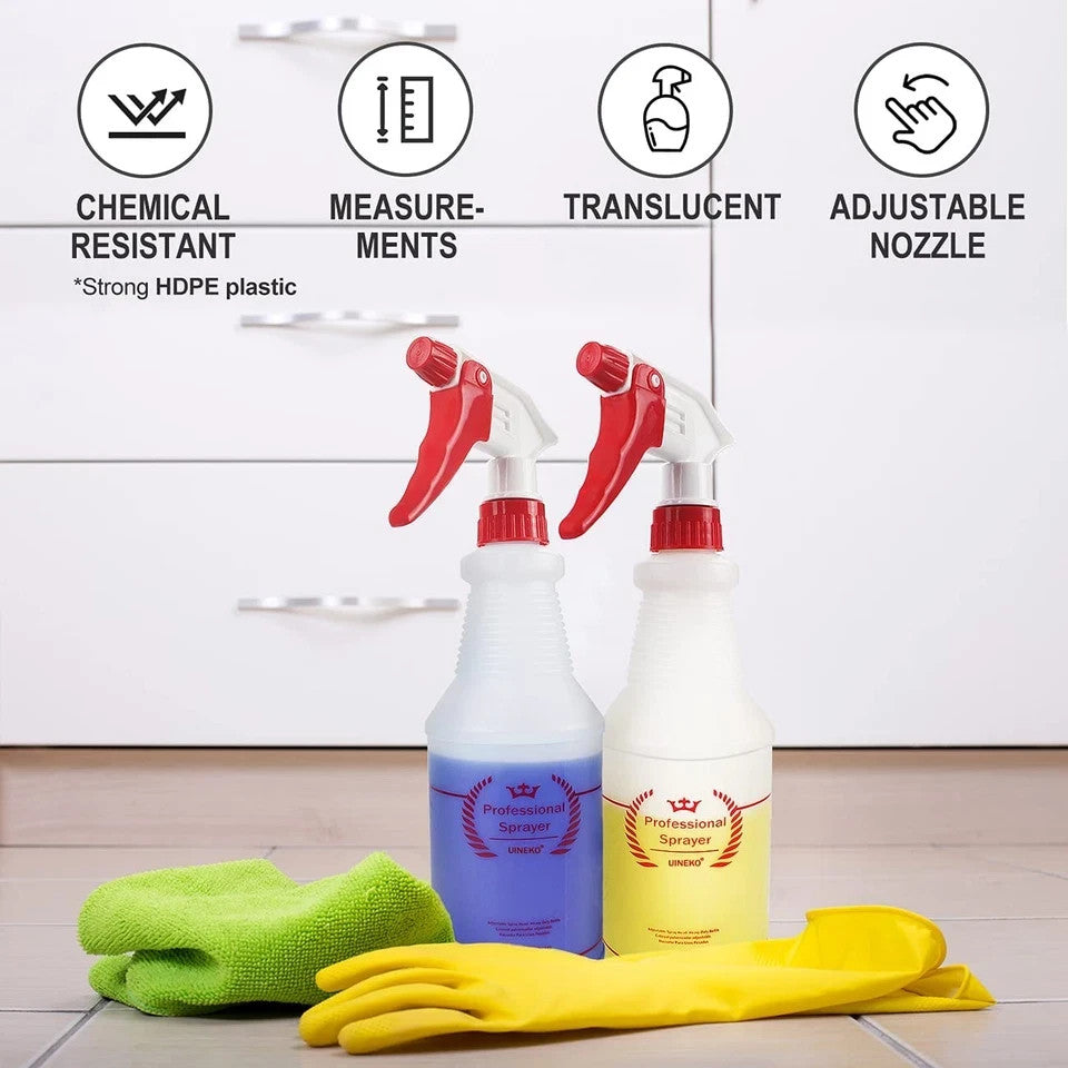 All-Purpose Plastic Spray Bottle Set - 4 Pack, 24 Oz Heavy Duty, Adjustable Nozzle