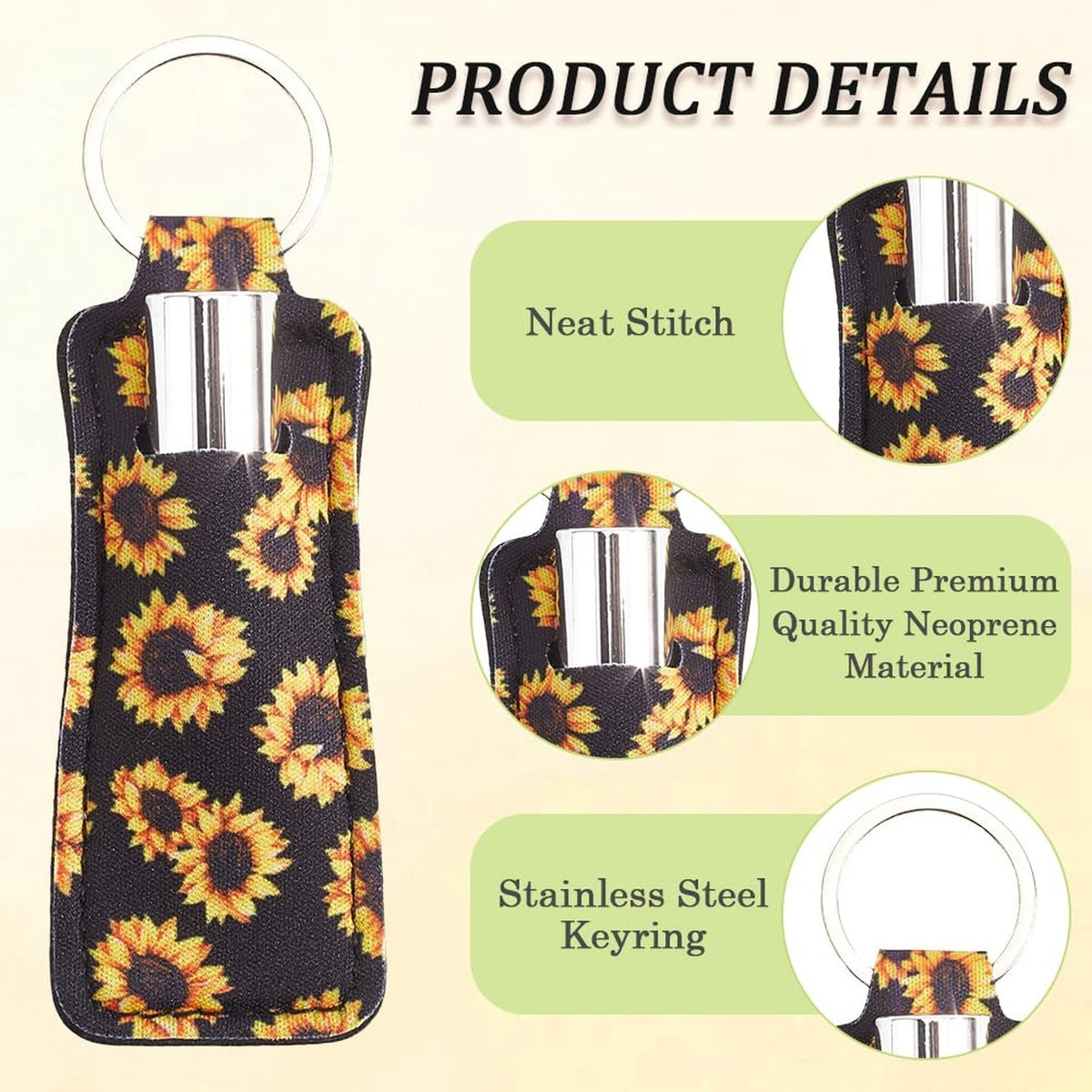 Sunflower Lip Balm Holder Keychain Set - Floral Lipstick Pouches for Women