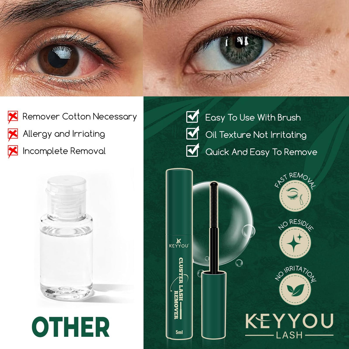 Oil-Based Lash Cluster Remover 5ML - Gentle, Fast, Sensitive Eye Safe