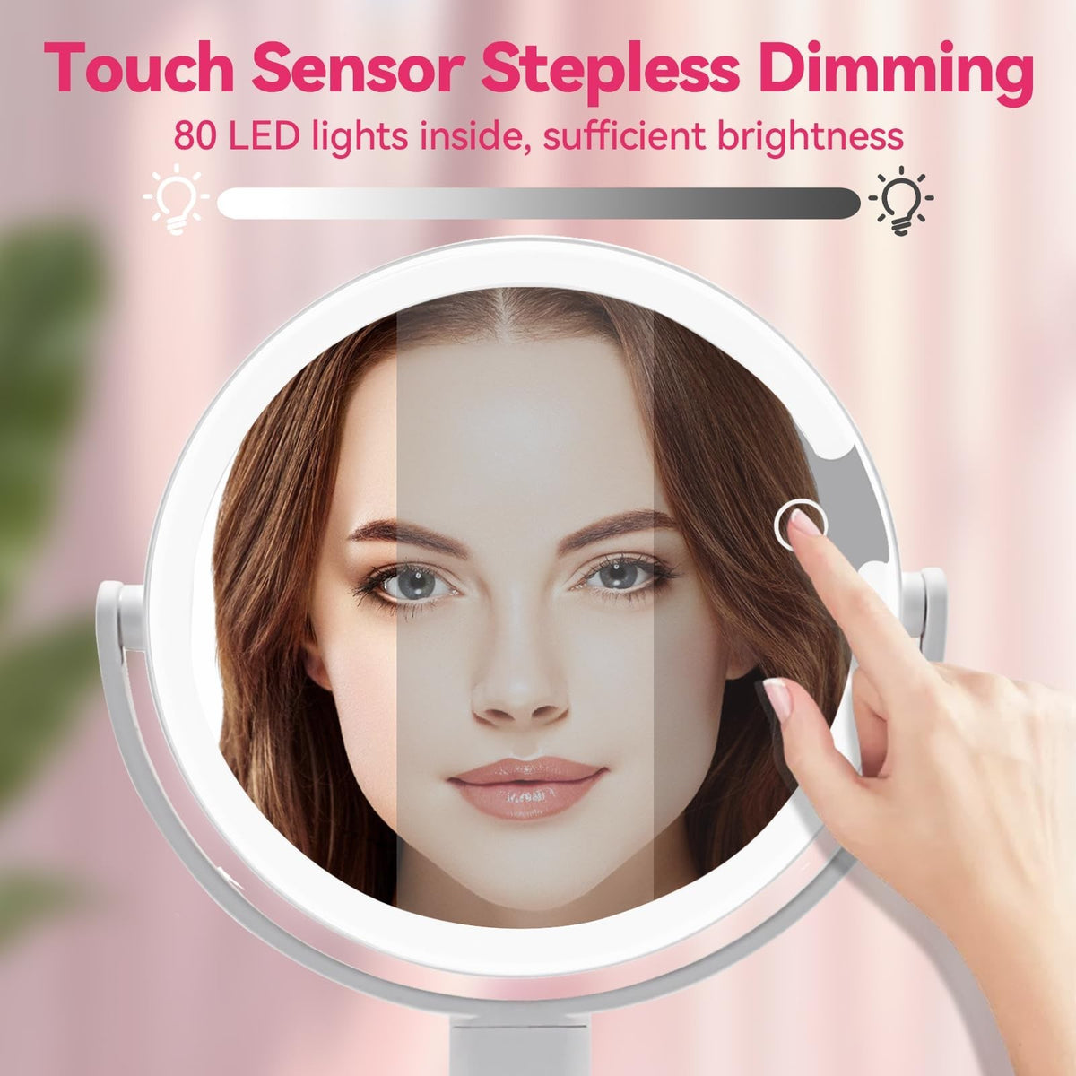 Lighted Makeup Mirror with Magnification - 80 LED Vanity Mirror with Dimmer & 10X Zoom