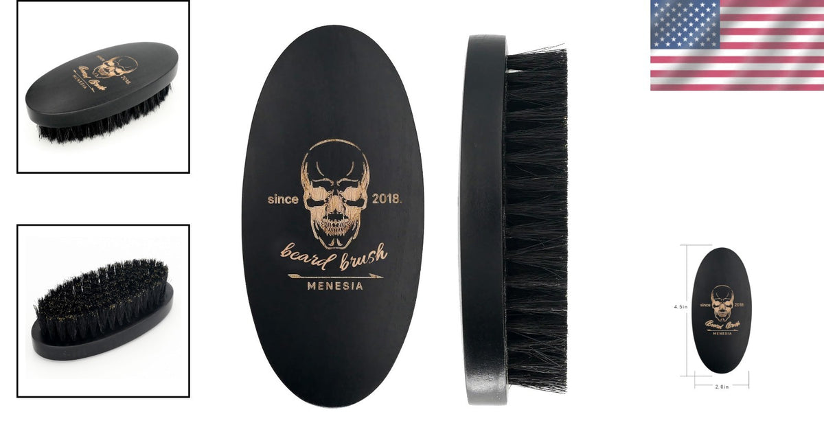 Black Boar Bristle Beard Brush for Medium to Thick Beards - Stylish Grooming Tool