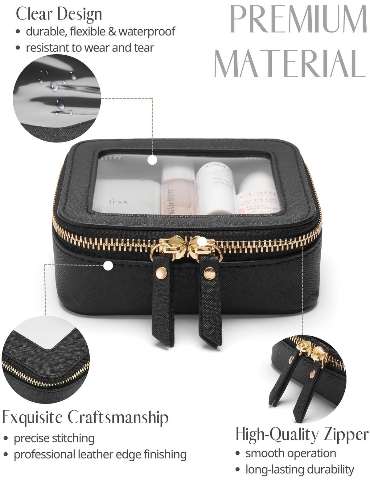 Mini Clear Black Makeup Bag - Compact Cosmetic Organizer for Travel & Daily Use