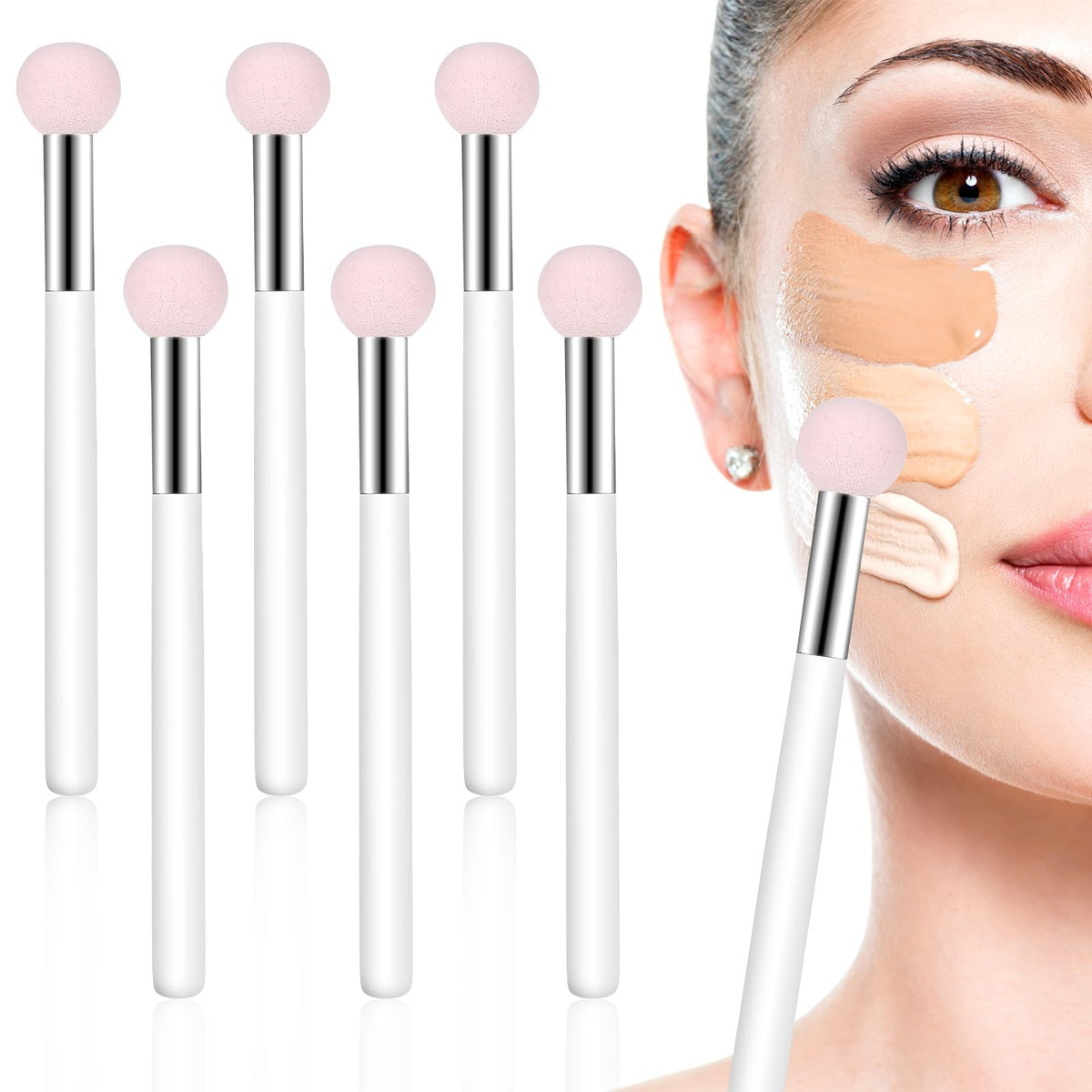 Mushroom Makeup Sponge with Handle - Pack of 6, Pink & White