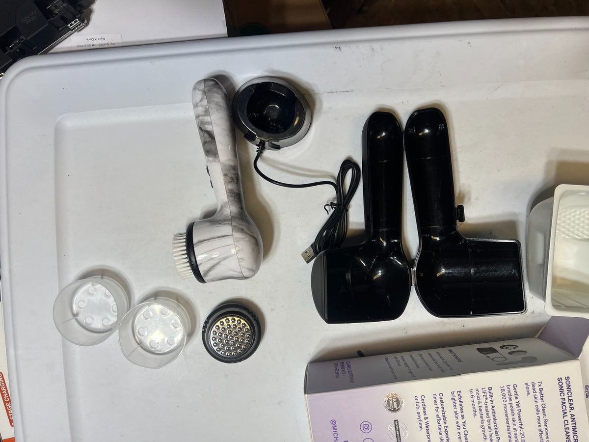 Sonic Skin Cleansing Brush with Antimicrobial White Marble Finish