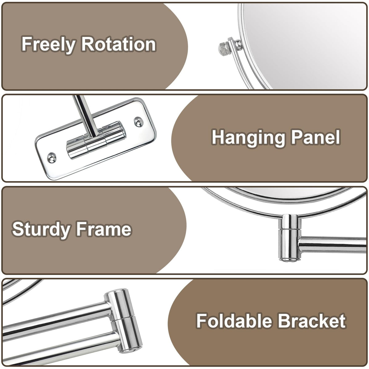 8-Inch Wall Mounted Double-Sided Makeup Mirror with 10X Magnification