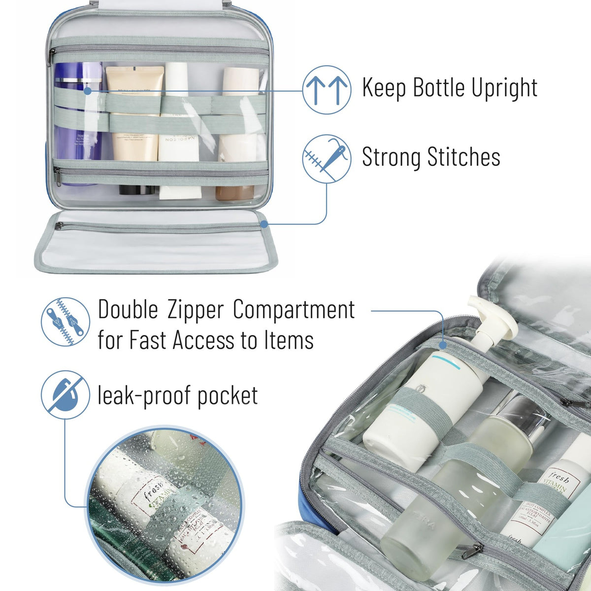 Travel Toiletry Bag Organizer Water-Resistant Hanging Cosmetic Case