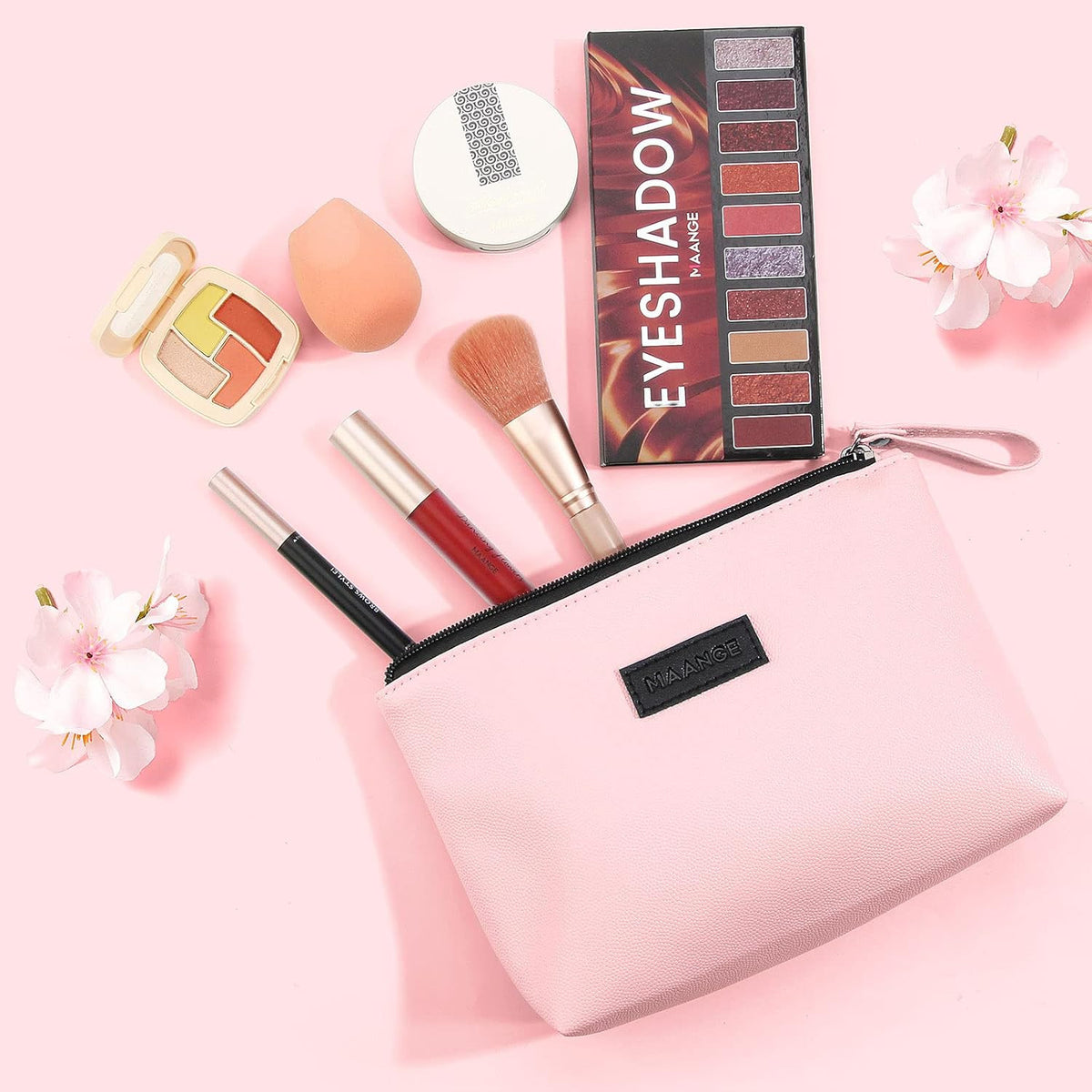 Small Makeup Bag for Women - PU Leather Travel Cosmetic Pouch with Zipper