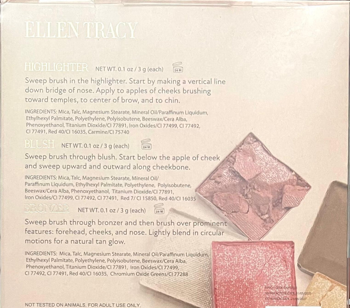 Ellen Tracy Face Palette Highlight Blush Contour 9 Shades Natural Finish