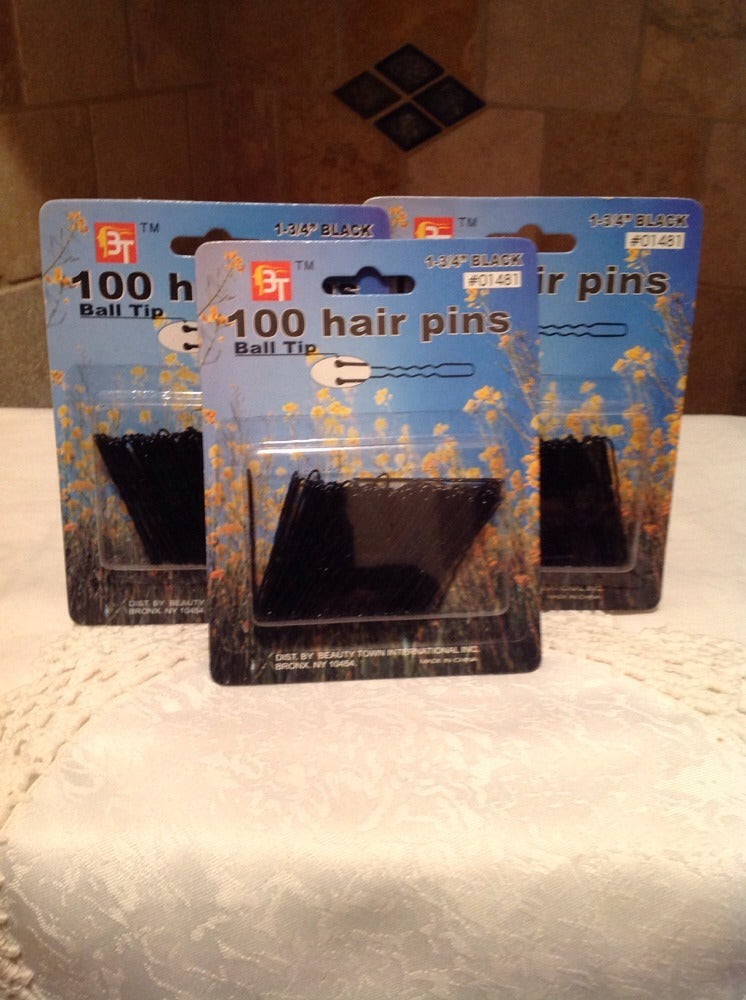 BEAUTY TOWN 3 Packs Of 100 Hair Pins, 1 3/4" Crimped, Ball Tipped -