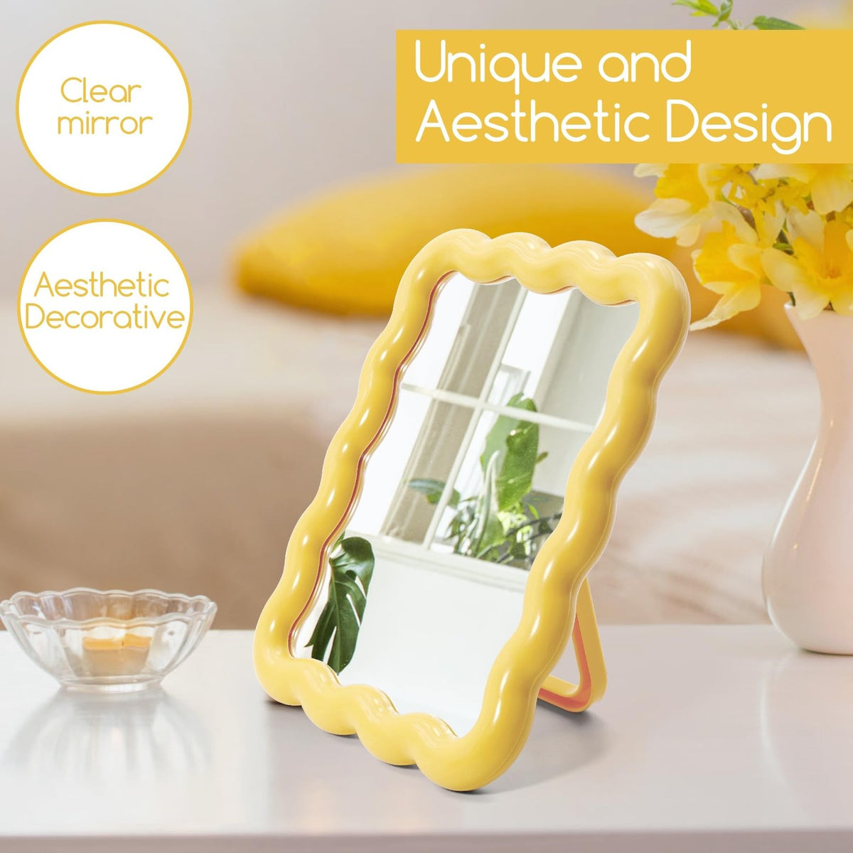 Wave-Shaped Tabletop Makeup Mirror - Portable Folding Vanity for Women & Girls