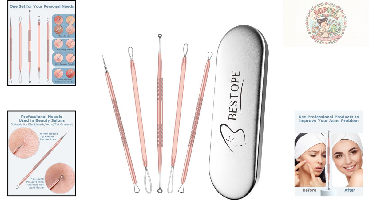 Blackhead Remover Tool Kit - Rose Gold 5-Piece Skin Care Set for Clear Complexion